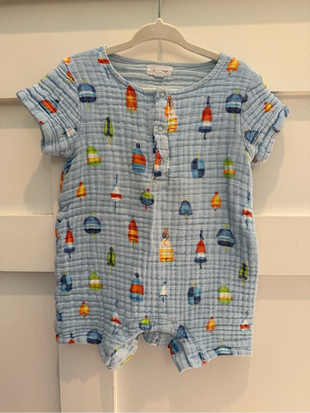 Angel Dear Blue Muslin Baby Romper with Multicolor Buoy Print